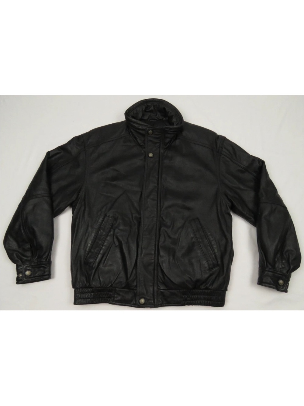 Members Only Leather Quilt Lined Black Full Zip Bomber Jacket M